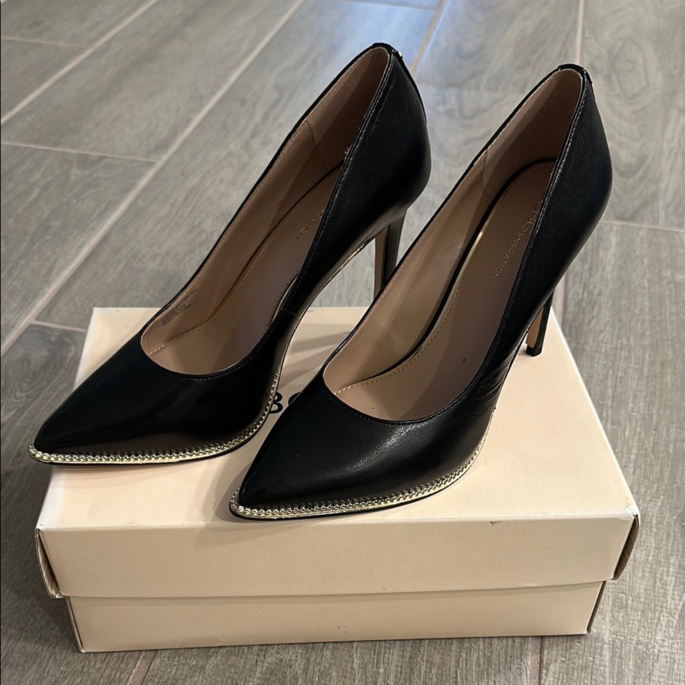 BCBGeneration Black Heels with Gold Trim